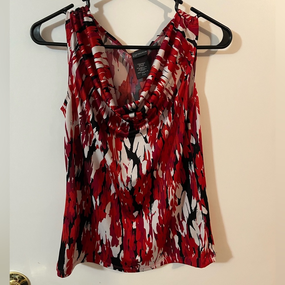 Covington petite small Sleeveless Red Cowl Neck Print Top